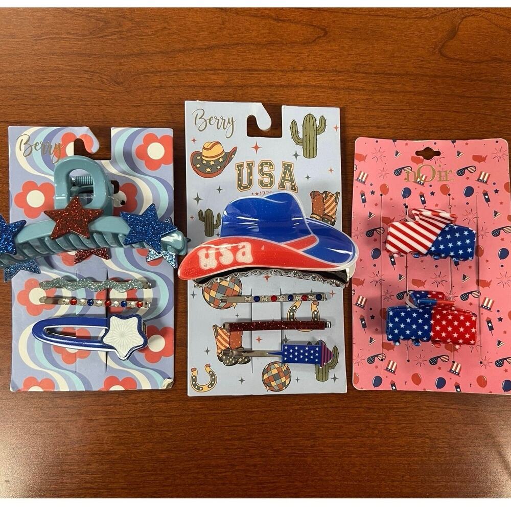 Hair clips accessories patriotic design 3sets